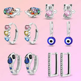 925 Silver Snake Earrings Pink Zircon Cat Hedgehog Studs Women Gift