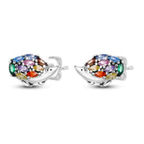925 Silver Snake Earrings Pink Zircon Cat Hedgehog Studs Women Gift
