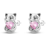 925 Silver Snake Earrings Pink Zircon Cat Hedgehog Studs Women Gift