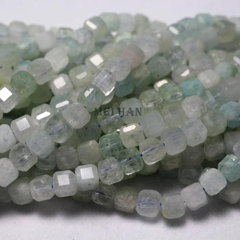 Meihan Natural Aquamarine 6mm Faceted Cube Charm Stone Beads