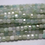 Meihan Natural Aquamarine 6mm Faceted Cube Charm Stone Beads