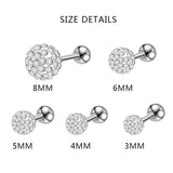 Crystal Ball Earrings Steel Ear Plugs Eyebrow Piercings Studs Lip Ring