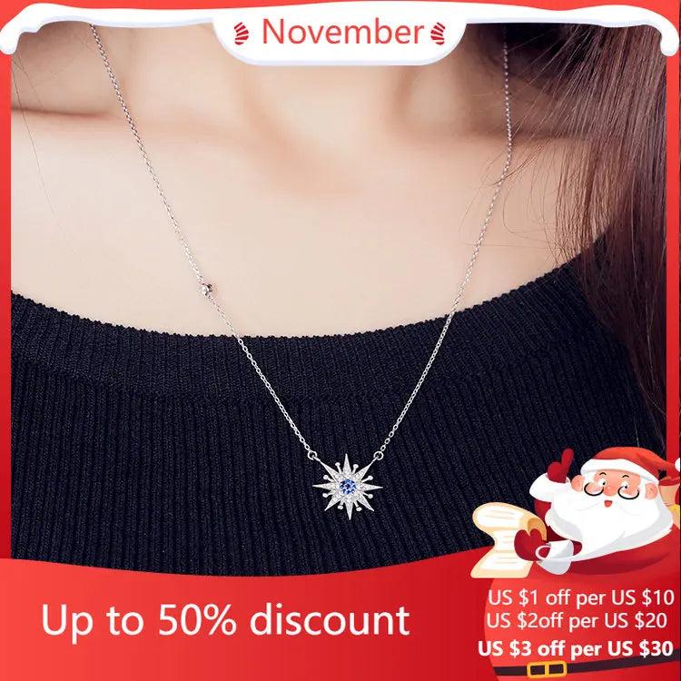 925 Silver Zircon Sun Pendant Necklace for Women