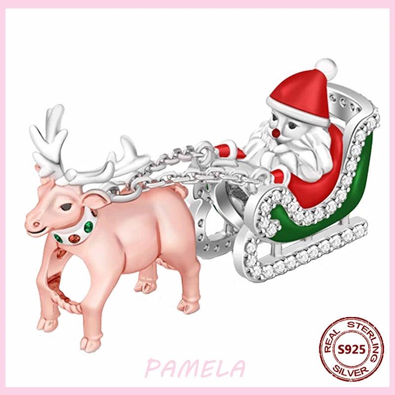 925 Sterling Silver Santa Claus Christmas Frog Elk Charm Snowflake House Bead