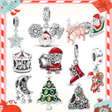 925 Sterling Silver Santa Claus Christmas Frog Elk Charm Snowflake House Bead