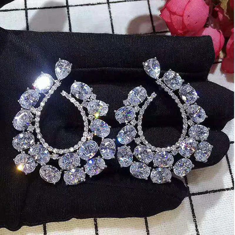 Elegant CZ Paved Big Stud Earrings for Women