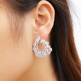 Elegant CZ Paved Big Stud Earrings for Women