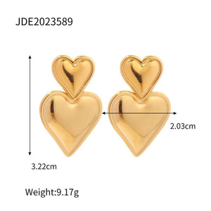 Youthway Stylish 316L Heart Drop Earrings Metal 18K Plated Texture Charm Jewelry