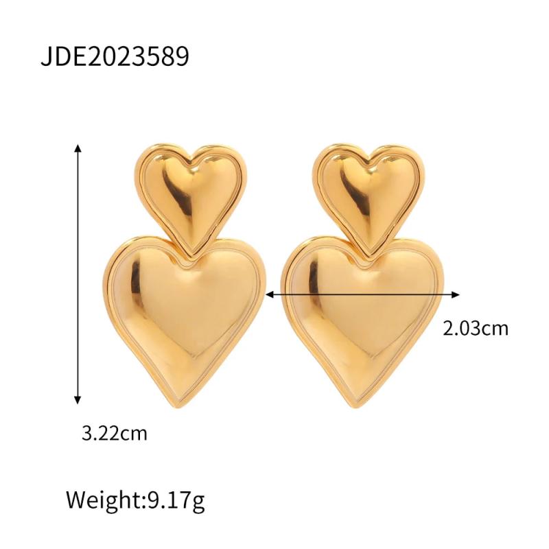 Youthway Stylish 316L Heart Drop Earrings Metal 18K Plated Texture Charm Jewelry