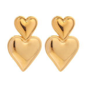 Youthway Stylish 316L Heart Drop Earrings Metal 18K Plated Texture Charm Jewelry