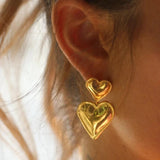 Youthway Stylish 316L Heart Drop Earrings Metal 18K Plated Texture Charm Jewelry
