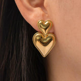 Youthway Stylish 316L Heart Drop Earrings Metal 18K Plated Texture Charm Jewelry