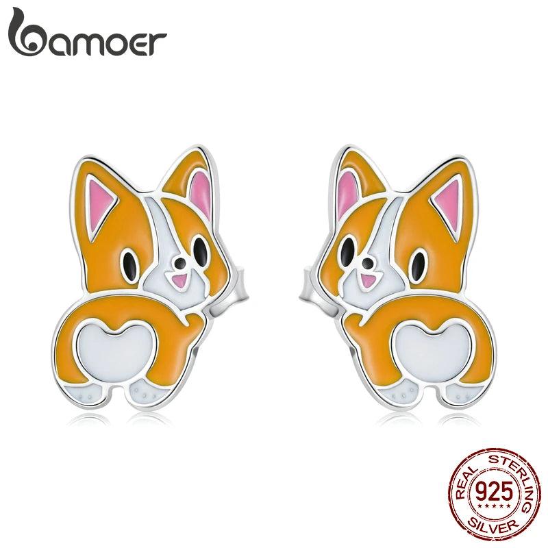 925 Silver Mini Corgi Stud Earrings for Women & Girls