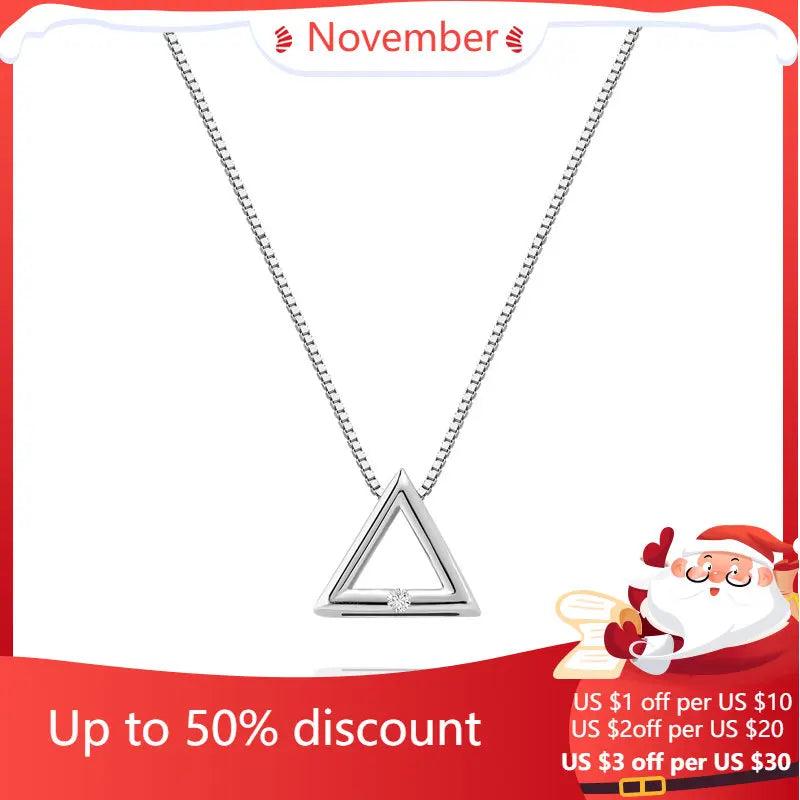 925 Silver Triangle Necklace Geometric Pendant Wedding Jewelry
