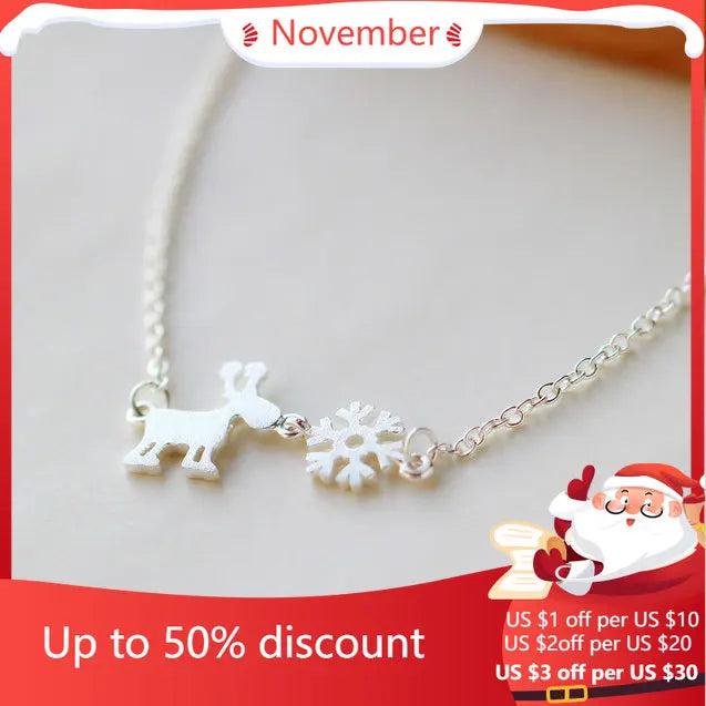 925 Silver Deer Snow Necklaces & Pendants Women Lady Gift