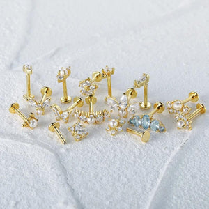925 Sterling Silver Stud Earring Thread Piercing 18K Jewelry