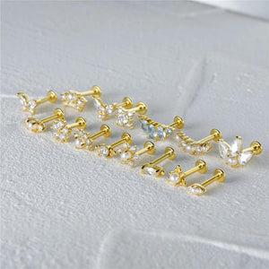 Ocean 925 Silver Earring Stud 16G Piercing 18K Fine Jewelry
