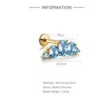 Ocean 925 Silver Earring Stud 16G Piercing 18K Fine Jewelry