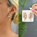 Vintage Green Rhinestone Wings Earrings Geometric Piercing French Jewelry
