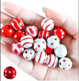 20pcs Red Wooden Colorful Grid Beads DIY Natural Wood Beaded