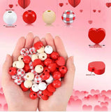 20pcs Red Wooden Colorful Grid Beads DIY Natural Wood Beaded