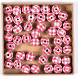 20pcs Red Wooden Colorful Grid Beads DIY Natural Wood Beaded