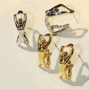 French Irregular Metal Stud Earrings Exaggerated Personality