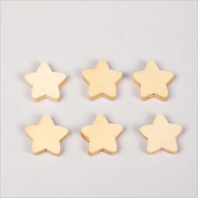 50Pcs Five-Pointed Star Wooden Beads DIY Crafts Jewelry Tools Hemu Loose Beads