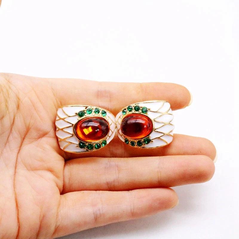 Mixed Sweet Colors Enamel Clip Earrings Exaggeration Glaze Ethnic Jewelry