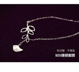 925 Silver Bird Branches Necklace Pendant Women Lady Gift