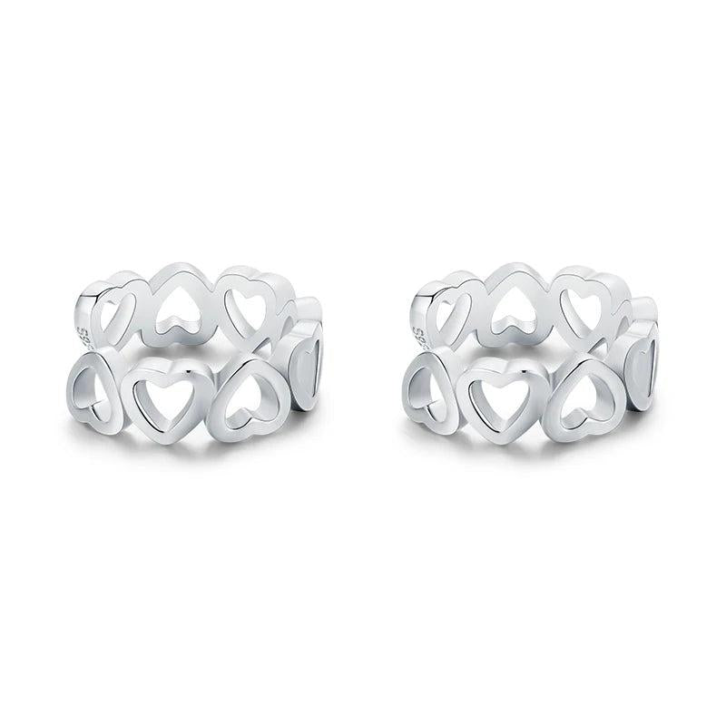 Love Hearts Ear Cuff 925 Sterling Silver Plated Clip Earrings