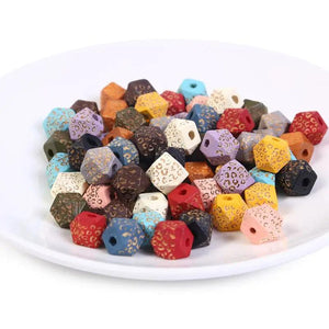 20Pcs Colorful Stripes Wooden Beads Crafts Jewelry Toys Bracelet Accessories