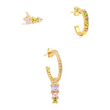 3Pcs/Set Green Zircon Earrings Y2K Piercing Stud Earring Jewelry