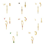 3Pcs/Set Green Zircon Earrings Y2K Piercing Stud Earring Jewelry