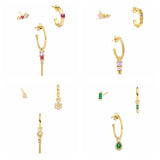3Pcs/Set Green Zircon Earrings Y2K Piercing Stud Earring Jewelry
