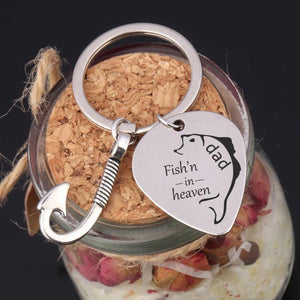 Fishhook Pendant Dad Fish'n In Heaven Engraved Keychain