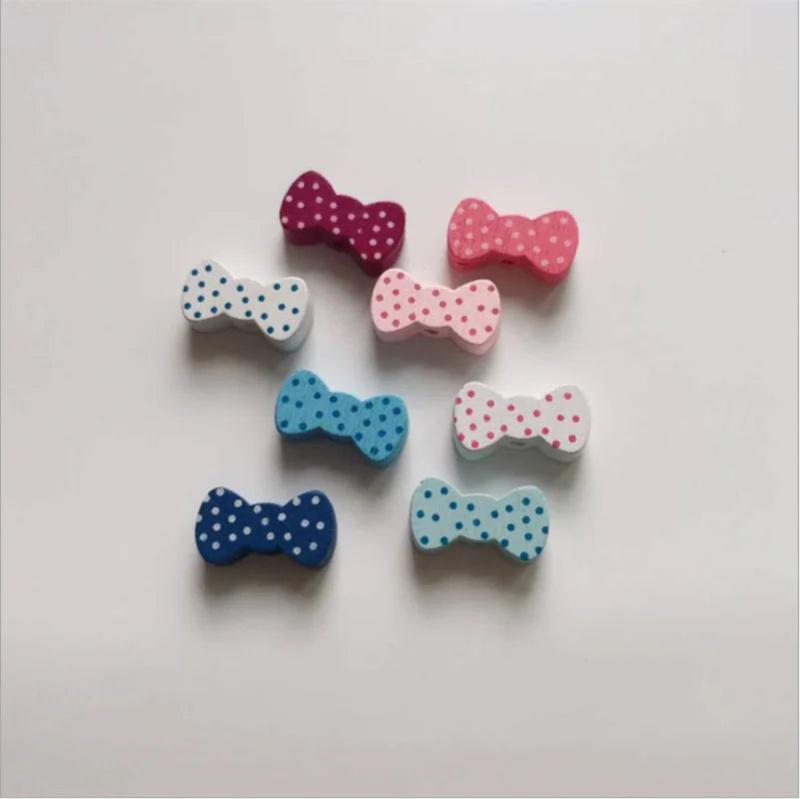 50Pcs Colorful Bow-Knot Wooden Beads for DIY Crafts