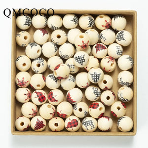 DIY 16mm Christmas Tree Elk Snowman Wooden Beads Craft Toy