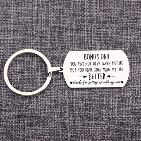 Stainless Steel Bonus Dad Charm Keychain For Father
