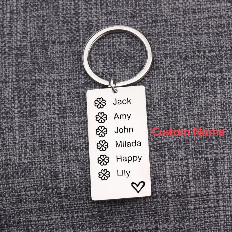 Personalized Stainless Steel Keychain Engraved Family Names Gift Bag Charm
