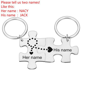 Personalized Couple Keychain Engraved Puzzle Name Gift Husband Wife Idea