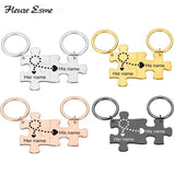 Personalized Couple Keychain Engraved Puzzle Name Gift Husband Wife Idea