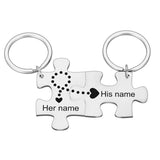 Personalized Couple Keychain Engraved Puzzle Name Gift Husband Wife Idea