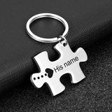 Personalized Couple Keychain Engraved Puzzle Name Gift Husband Wife Idea