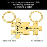 Personalized Couple Keychain Engraved Puzzle Name Gift Husband Wife Idea