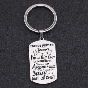 Aunt Dog Tag Keychain Stainless Steel Material