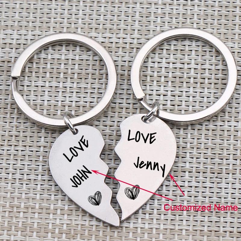 Personalized Broken Heart Couple Keychain Husband Wife Gift