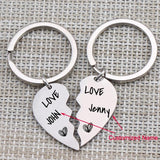 Personalized Broken Heart Couple Keychain Husband Wife Gift