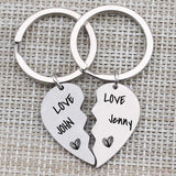 Personalized Broken Heart Couple Keychain Husband Wife Gift
