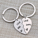Personalized Broken Heart Couple Keychain Husband Wife Gift